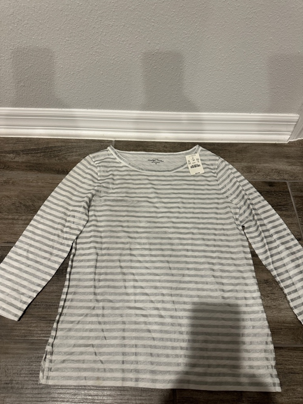 J. Crew Gray & White Striped Long Sleeve Tee